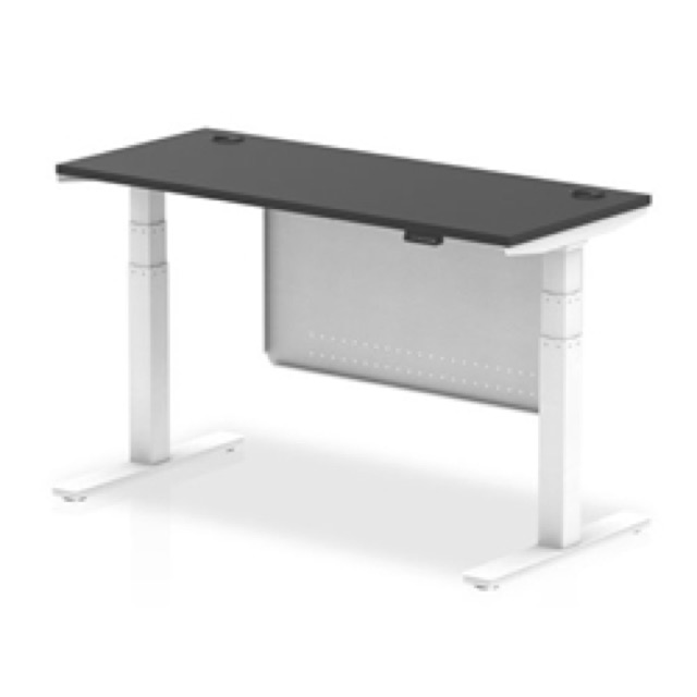 Air 1400x600 Height Adjustable Desk Black CP White Leg Modesty Panel