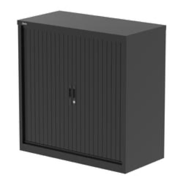 Qube 1000mm Side Tambour Cupboard Black With Shelf