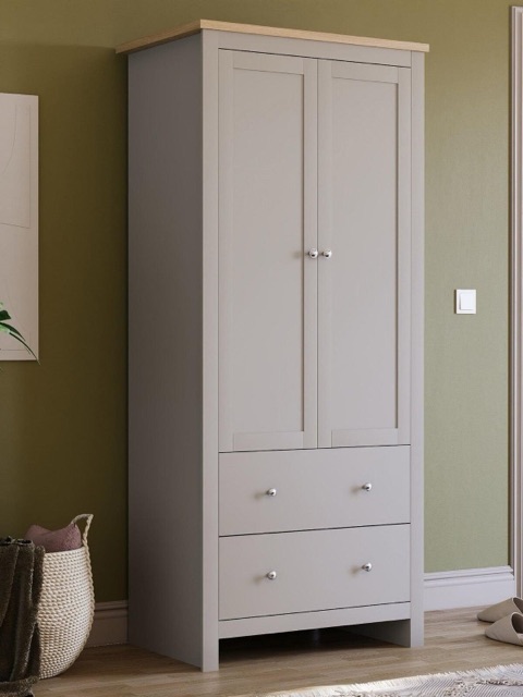 Vida Designs Arlington 2 Door 2 Drw Wardrobe Grey Functional Bedroom Furniture