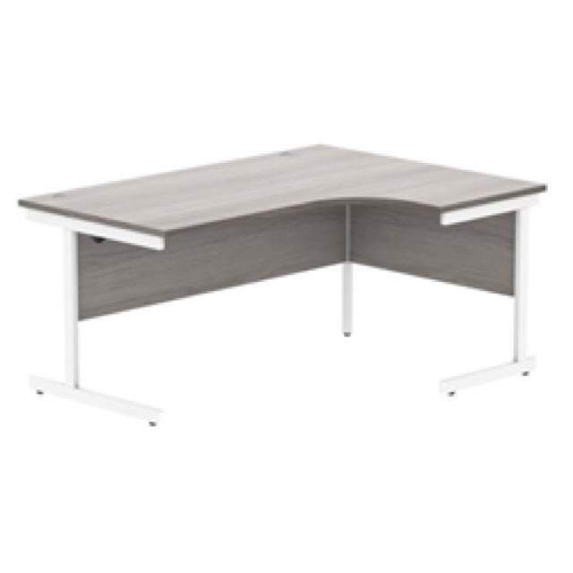 Office RH Corner Desk Steel Single Cantilever 1600X1200 Grey Oak/White