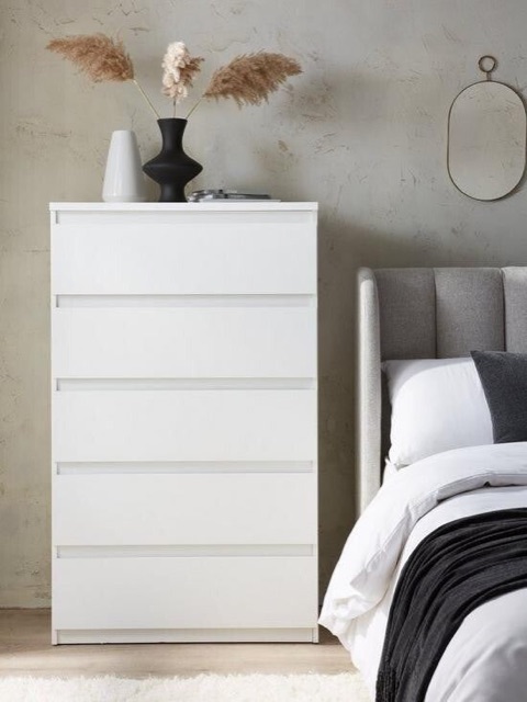 Lisson 5 Drawer Chest White (Height 128.1, Width 77.2, Depth 42.2 cm) Durable