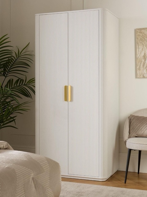 Carina 2 Door Plinth Wardrobe White | Ribbed Design | Gold Handles | Modern