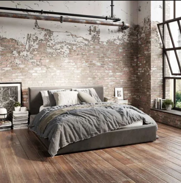 LPD Furniture Soho Dapple Grey Velvet Double Bed | Modern Industrial Design | Sprung Slats