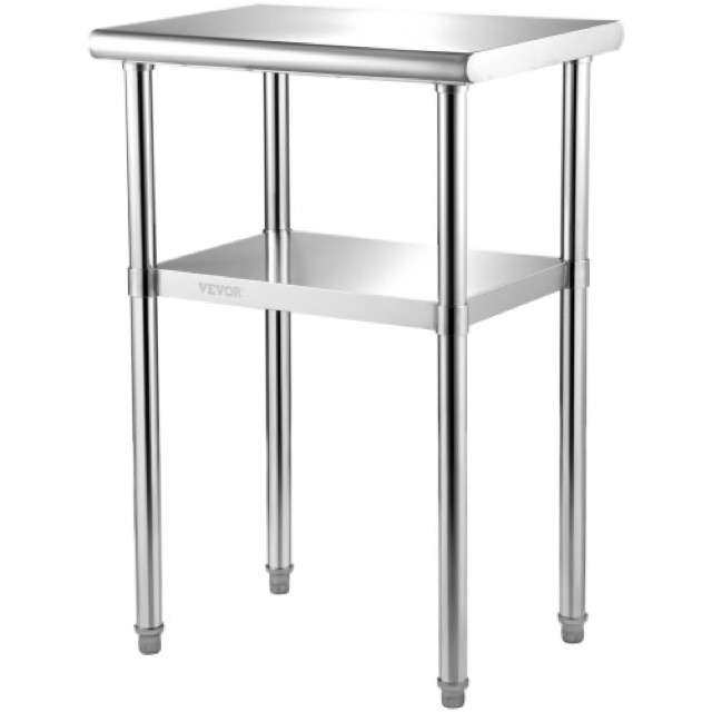 VEVOR Stainless Steel Prep Table, 61 x 46 x 91 cm, 272 kg Load Capacity Heavy Duty Metal Worktable with Adjustable Undershelf & Feet, Commercial Workstation for Kitchen Restaurant Garage Backyard