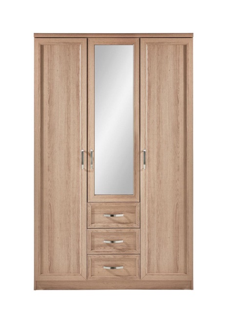 Camberley 3 Door Wardrobe Light Oak | Mirror & 3 Drawers | 118cm Wide