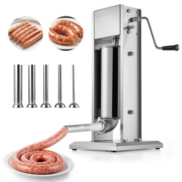 VEVOR Manual Sausage Stuffer, 11 LBS / 5 L Vertical Meat Stuffer, Dual-Speed Sausage Casing Meat Filling Machine, Stainless Steel Heavy Duty Filler with 5 Stuffing Tubes, for Commercial & Home Use