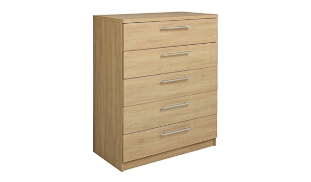 Brisbane 5 drawer Chest Oak Storage Organiser Bedroom Furniture