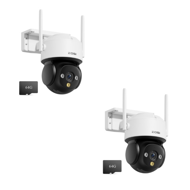 C290 4K PTZ WiFi Security Camera + Built-in 64GB Memory Card, 2pack