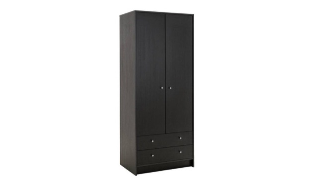 Malibu 2 Door 2 Drawer Wardrobe Black Oak Effect Bedroom Furniture