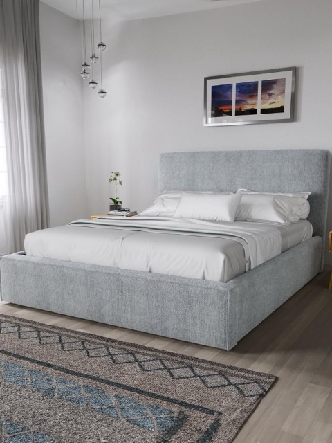 Langley Fabric Bed Frame Grey | King Size | Upholstered Headboard | Sprung Slats