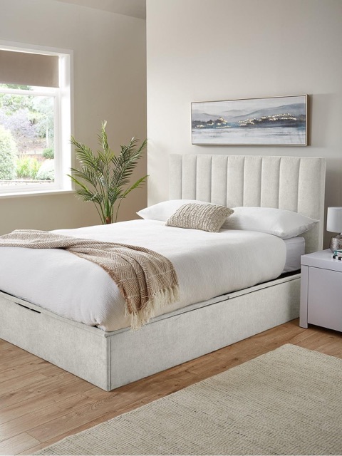 Nova End Lift Ottoman King Bed Ivory | Underbed Storage | No Mattress