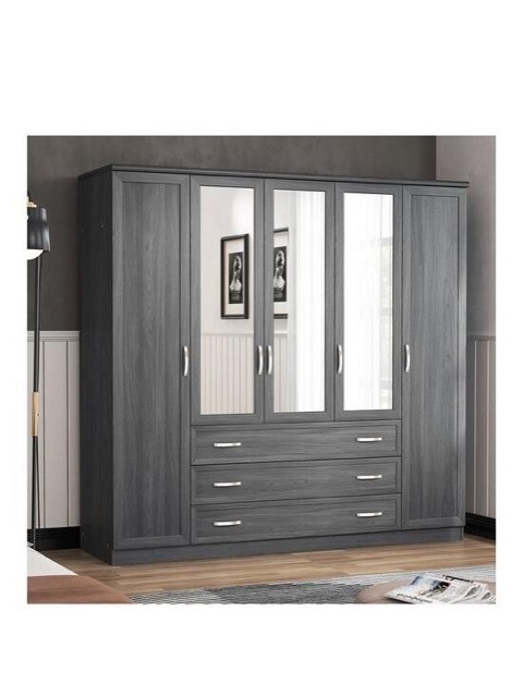 Camberley 5 Door 3 Drawer Mirrored Wardrobe Dark Oak Modern Storage Bedroom