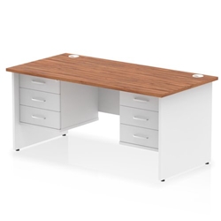 Impulse 1600x800 Desk Walnut/White Panel End with 2x3 Drawer Fixed Ped