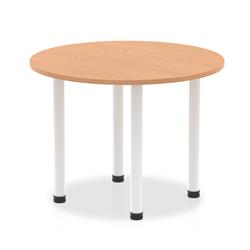 Impulse 1000mm Round Table Oak Top White Post Leg