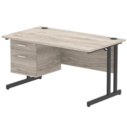 Impulse 1400x800 Desk Grey Oak/Black Cantilever Leg 2 Drawer Fixed Ped