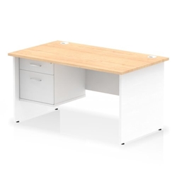 Impulse 1400x800 Desk Maple/White Panel End Leg 1x2 Drawer Fixed Ped