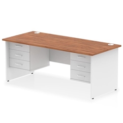 Impulse 1800x800 Desk Walnut/White Panel End with 2x3 Drawer Fixed Ped
