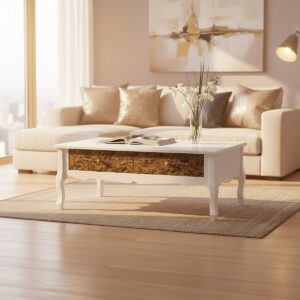 Orsina Durable Coffee Table, Embossed Detail Design Display Coffee Table, Functional Decorative Coffee Table in White