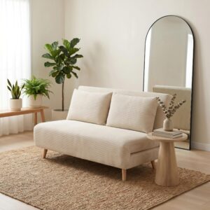 FurnitureboxUK Bobby Cream Jumbo Corduroy Folding Double Sofa Bed