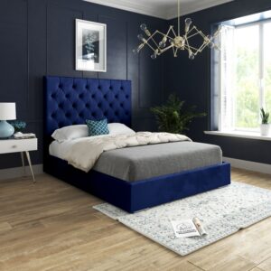 KDMD Alma Upholstered Soft Velvet Blue Bed Frame | Size: King