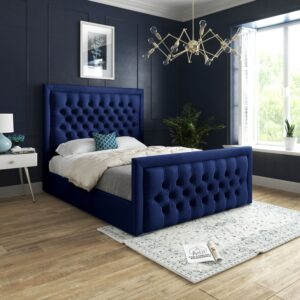 KDMD Rovigo Upholstered Soft Velvet Blue Bed Frame | Size: Super King