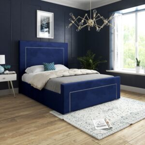 Casani Lucca Upholstered Soft Velvet Bed Frame in Blue | Size: Single