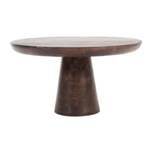 IH Design Natural Solid Dark Mango Wood Round Coffee Table in Brown