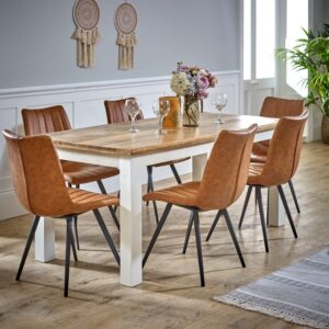 IH Design Curley Solid Mango Wood White Dining Table 170Cm