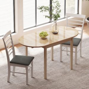 HOMCOM Foldable Dining Table, Solid Wood Drop Leaf Table, Natural