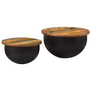 Berkfield Home 2 Piece Coffee Table Set Black Solid Wood Reclaimed